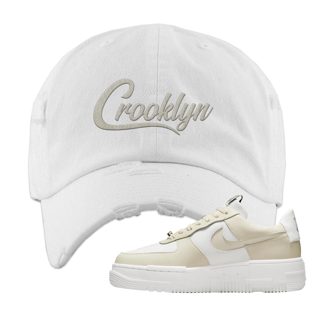 Pixel Cream White Force 1s Distressed Dad Hat | Crooklyn, White