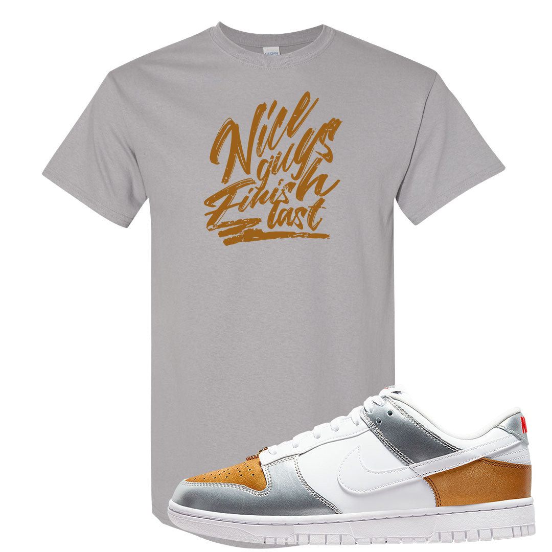 Gold Silver Red Low Dunks T Shirt | Nice Guys Finish Last, Gravel