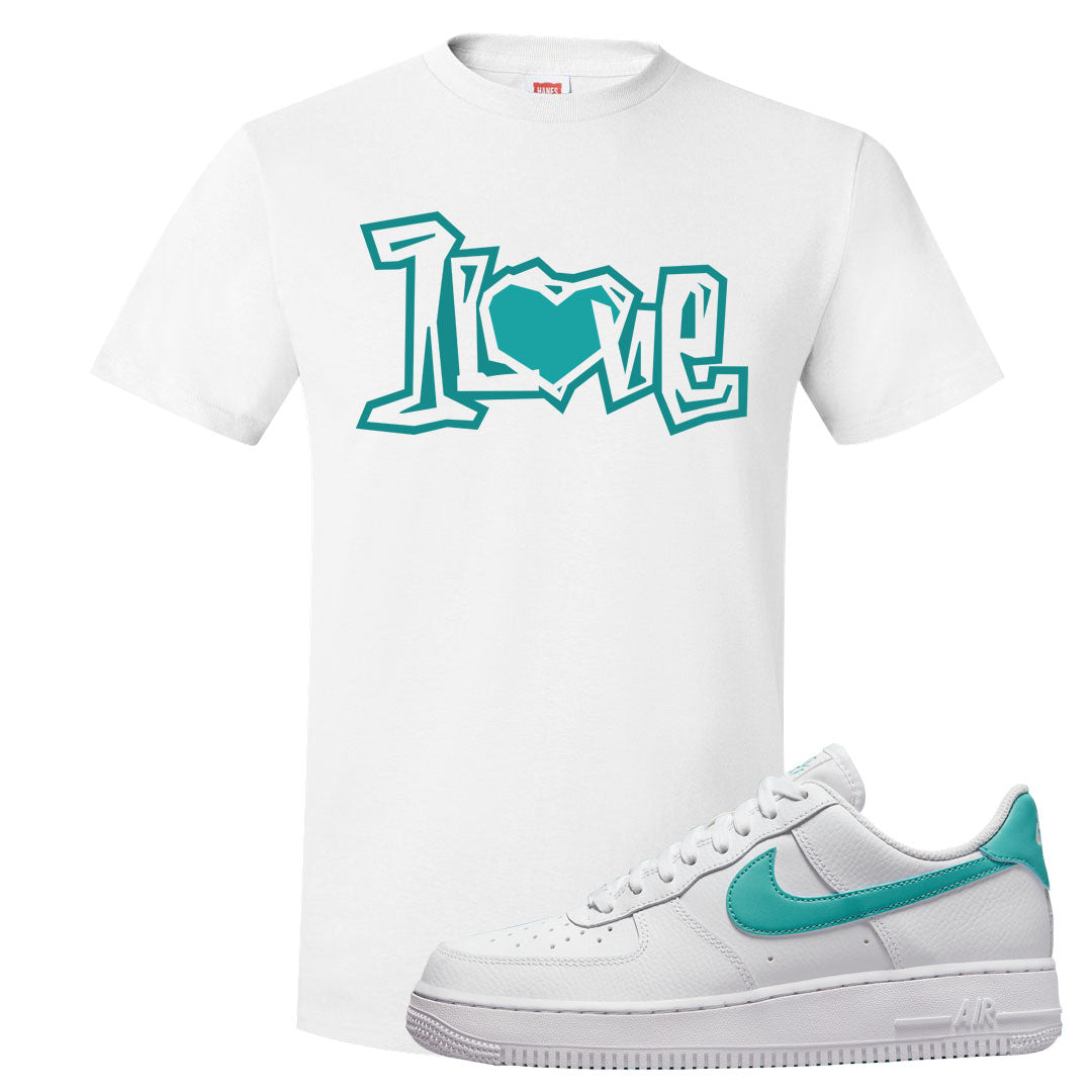 Washed Teal Low 1s T Shirt | 1 Love, White