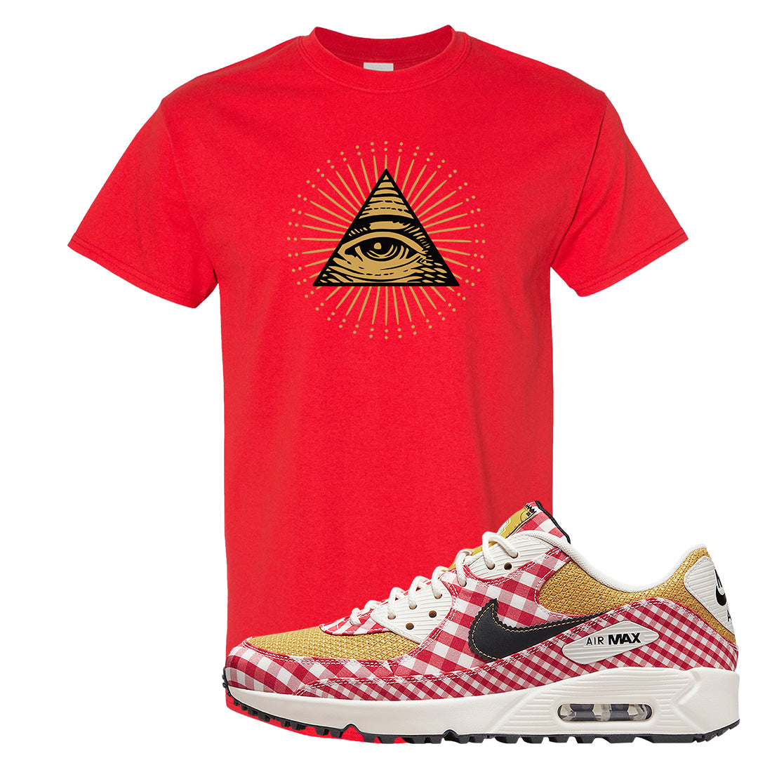 Picnic Golf 90s T Shirt | All Seeing Eye, Red