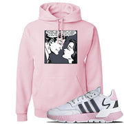 WMNS Nite Jogger Pink Boost Sneaker Classic Pink Pullover Hoodie | Hoodie to match Adidas WMNS Nite Jogger Pink Boost Shoes | Fake Love Comic