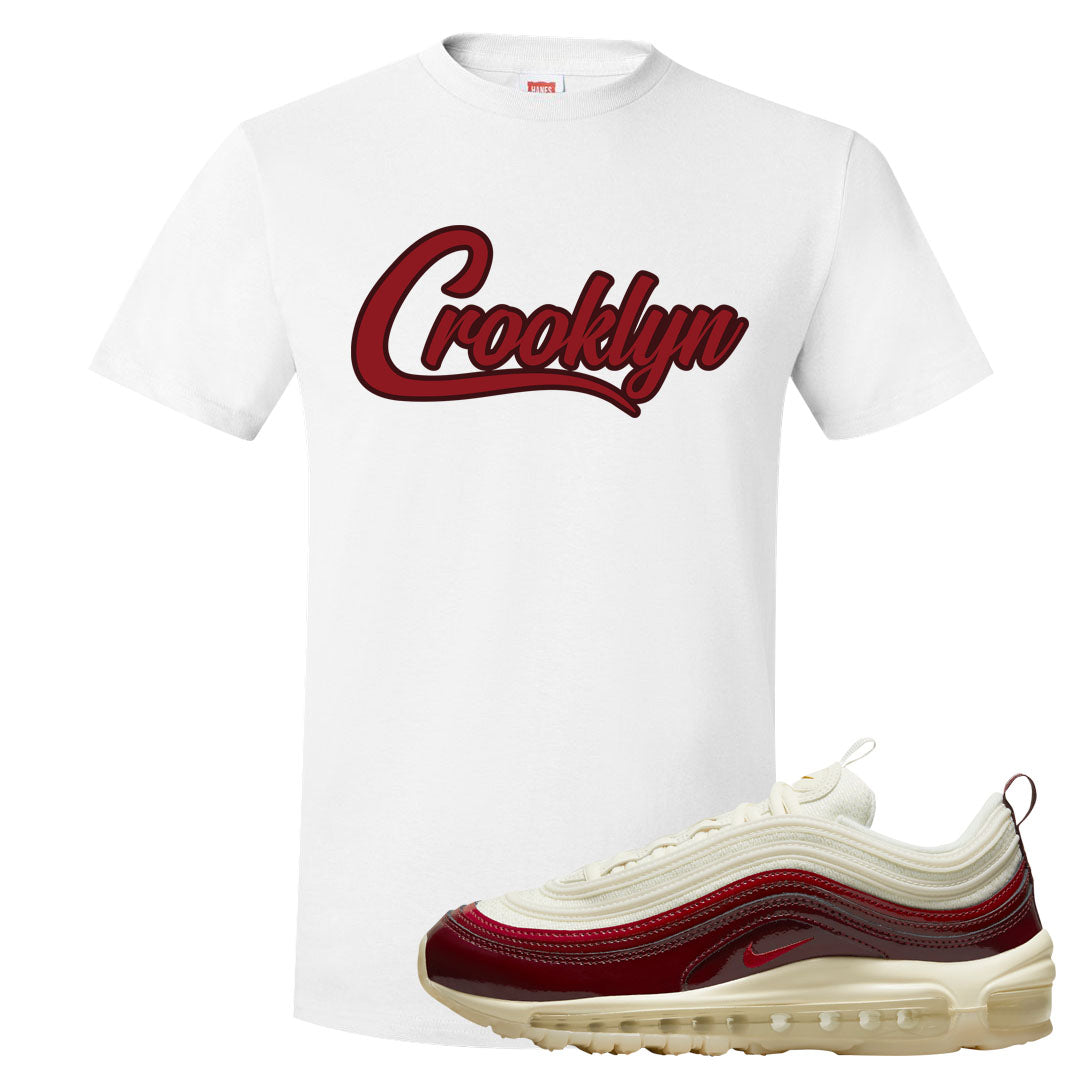 Dark Beetroot 97s T Shirt | Crooklyn, White