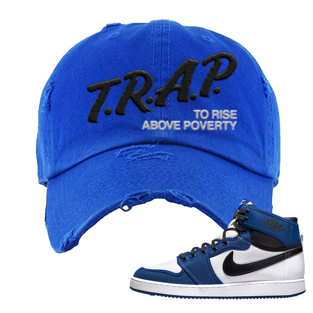 KO Storm Blue 1s Distressed Dad Hat | Trap To Rise Above Poverty, Royal