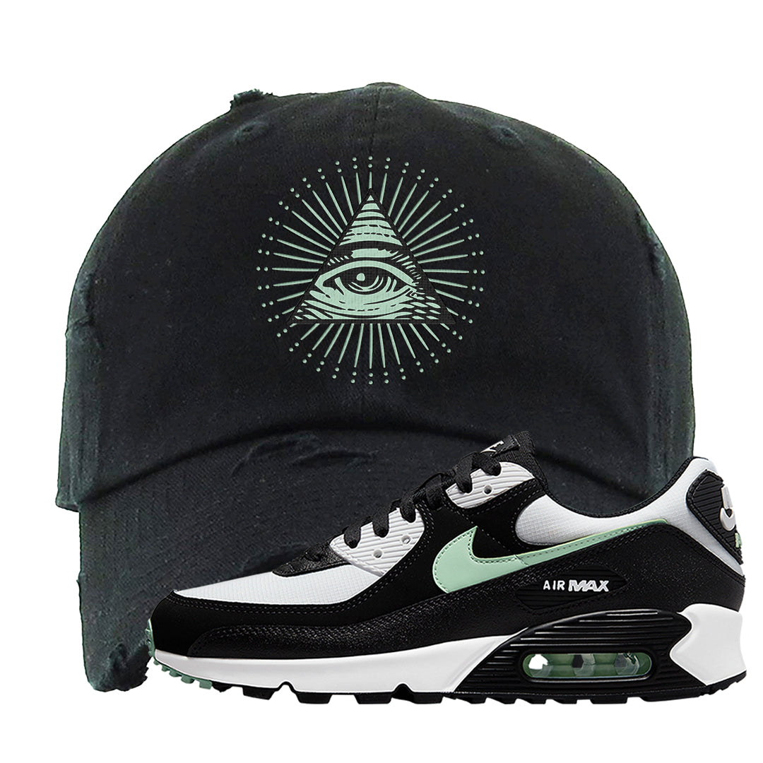 Black Mint 90s Distressed Dad Hat | All Seeing Eye, Black