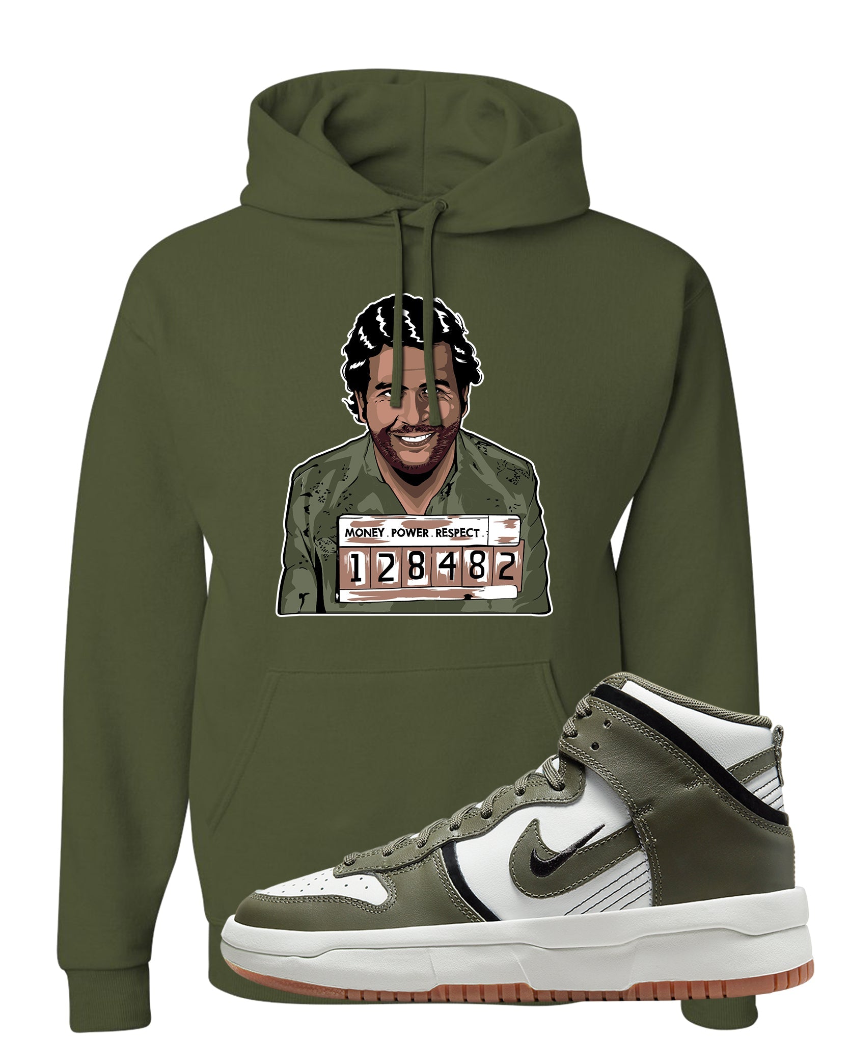 Cargo Khaki Rebel High Dunks Hoodie | Escobar Illustration, Military Green