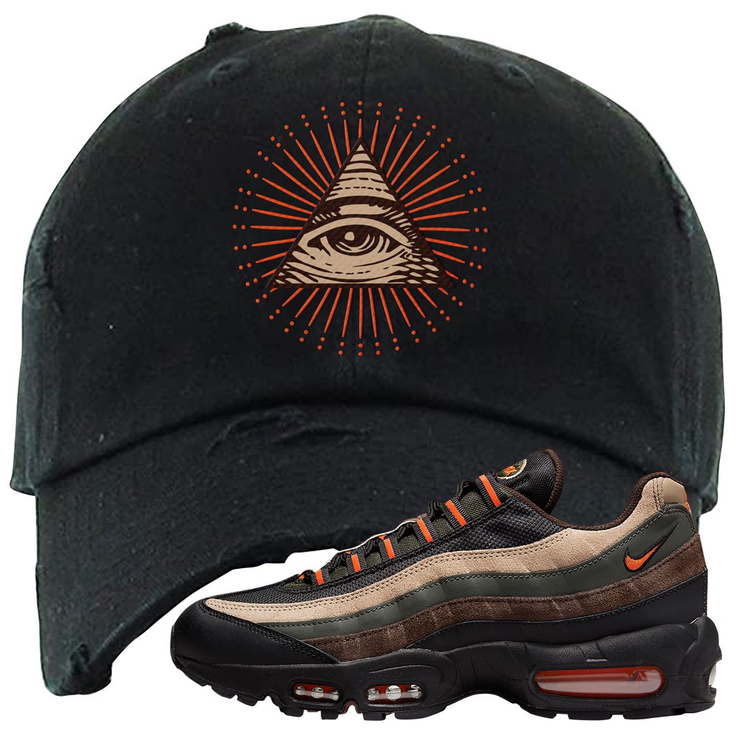 Dark Army Orange Blaze 95s Distressed Dad Hat | All Seeing Eye, Black