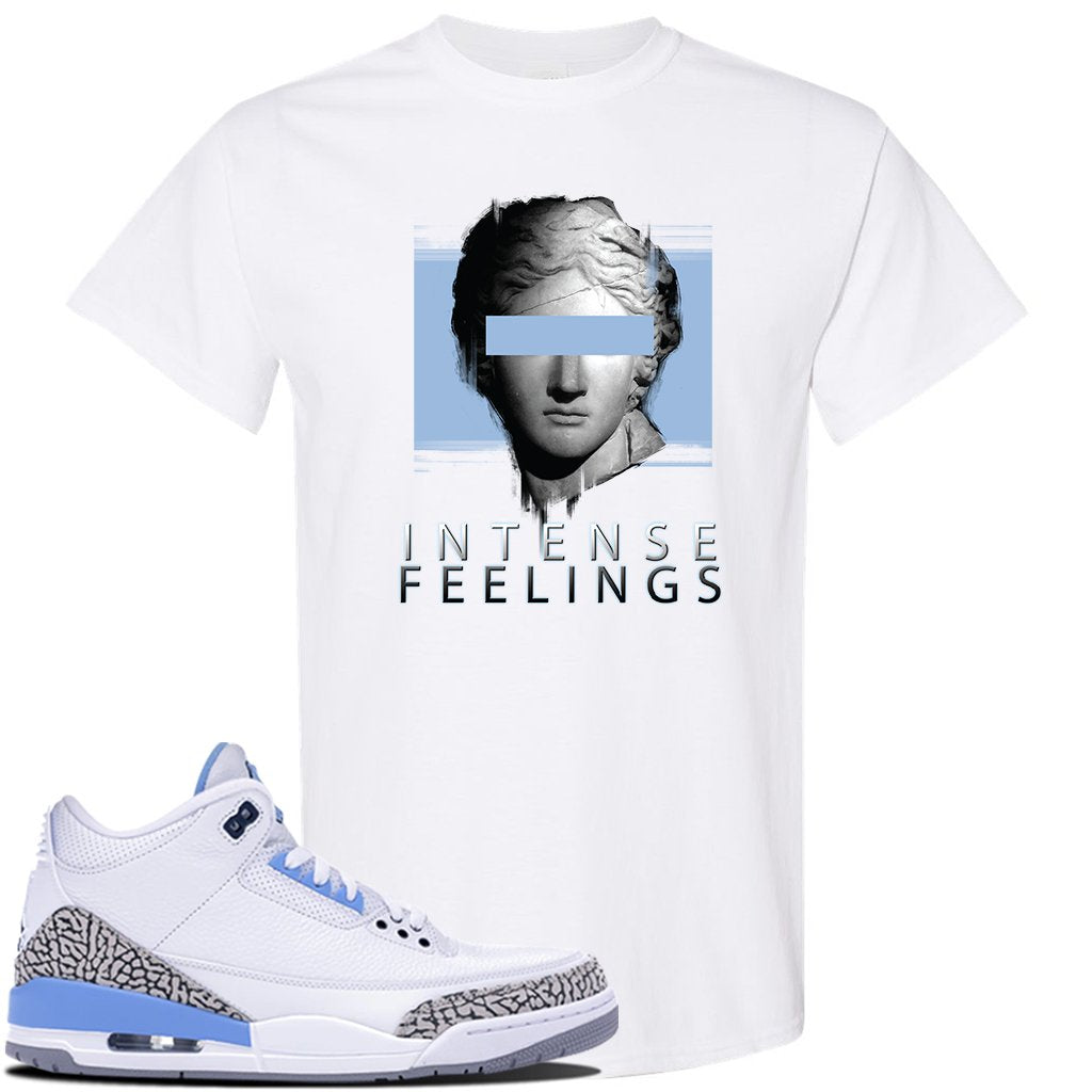 Jordan 3 UNC Sneaker White T Shirt | Tees to match Nike Air Jordan 3 UNC Shoes | Intense Feelings