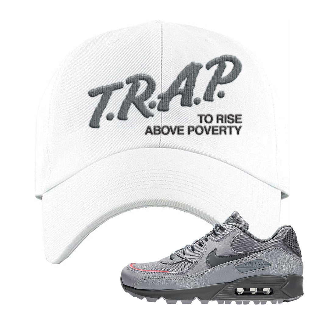 Wolf Grey Surplus 90s Dad Hat | Trap To Rise Above Poverty, White