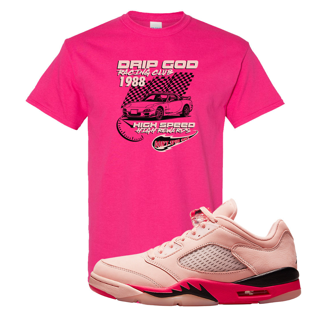 Arctic Pink Low 5s T Shirt | Drip God Racing Club, Heliconia
