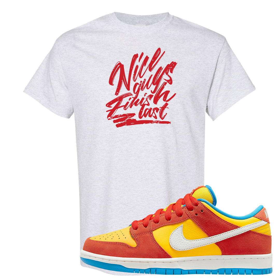 Habanero Red Gold Blue Low Dunks T Shirt | Nice Guys Finish Last, Ash