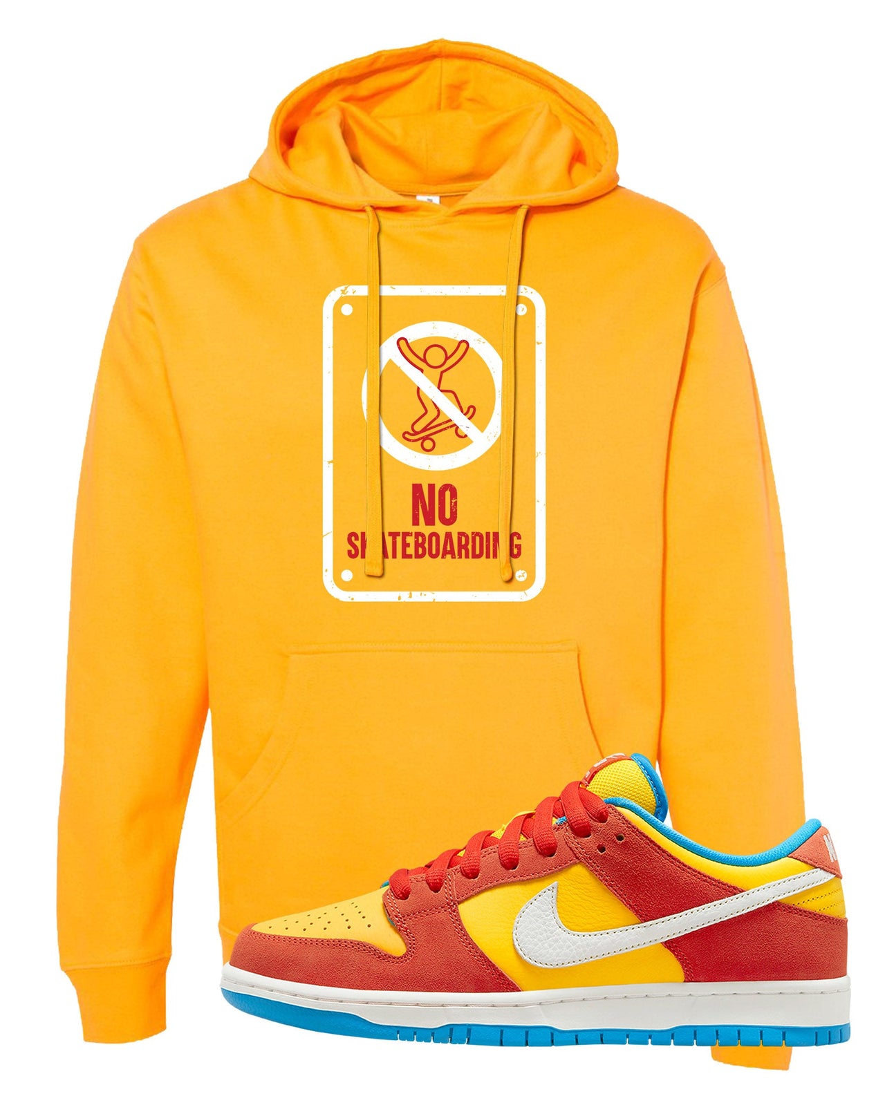 Habanero Red Gold Blue Low Dunks Hoodie | No Skating Sign, Gold