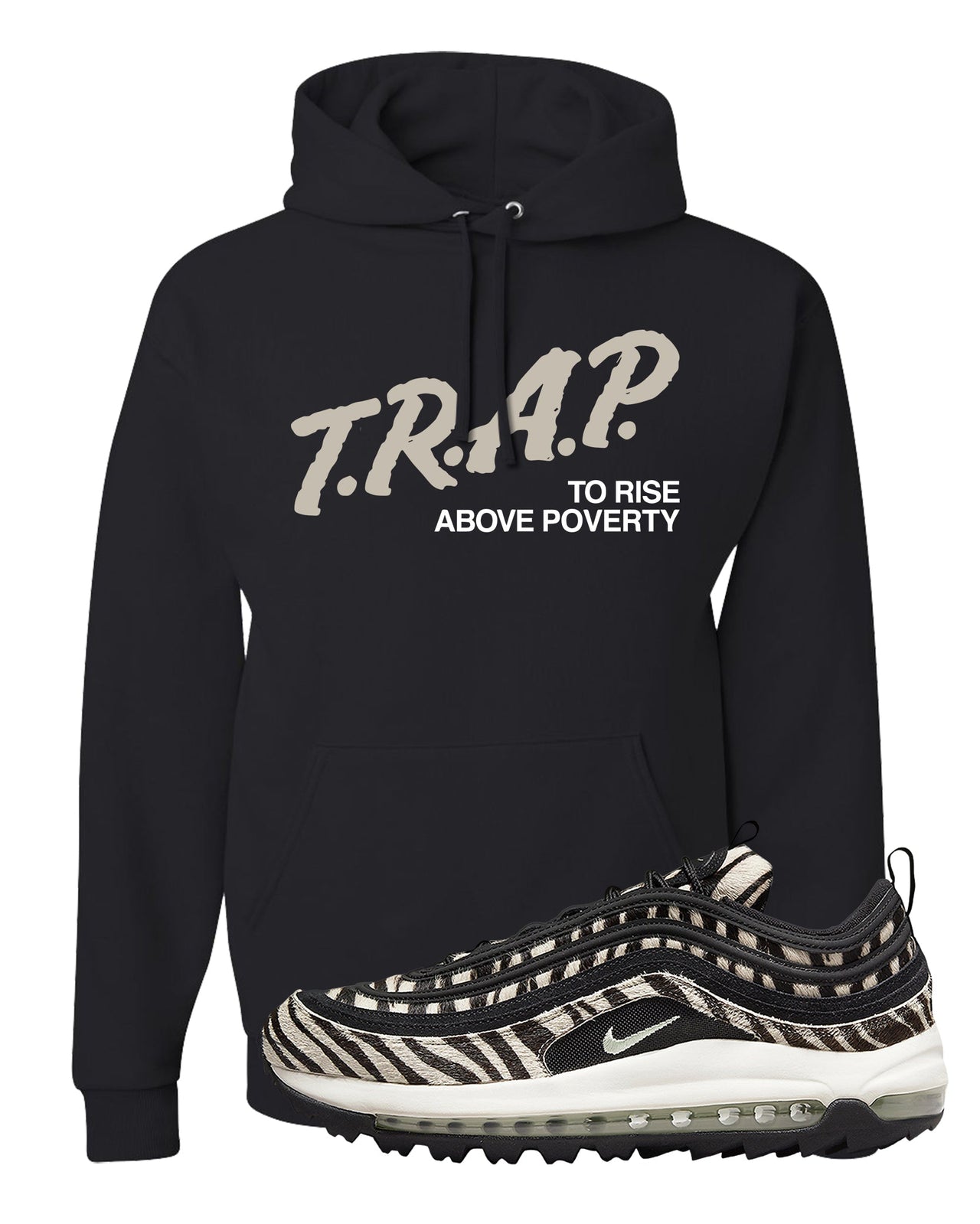 Zebra Golf 97s Hoodie | Trap To Rise Above Poverty, Black