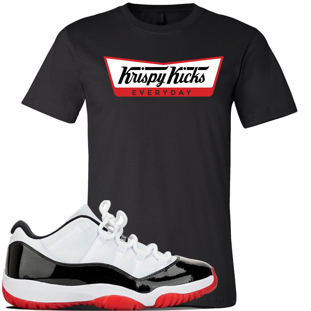 Jordan 11 Low White Black Red Sneaker Black T Shirt | Tees to match Nike Air Jordan 11 Low White Black Red Shoes | Krispy Kicks