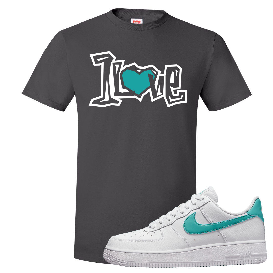 Washed Teal Low 1s T Shirt | 1 Love, Smoke Grey