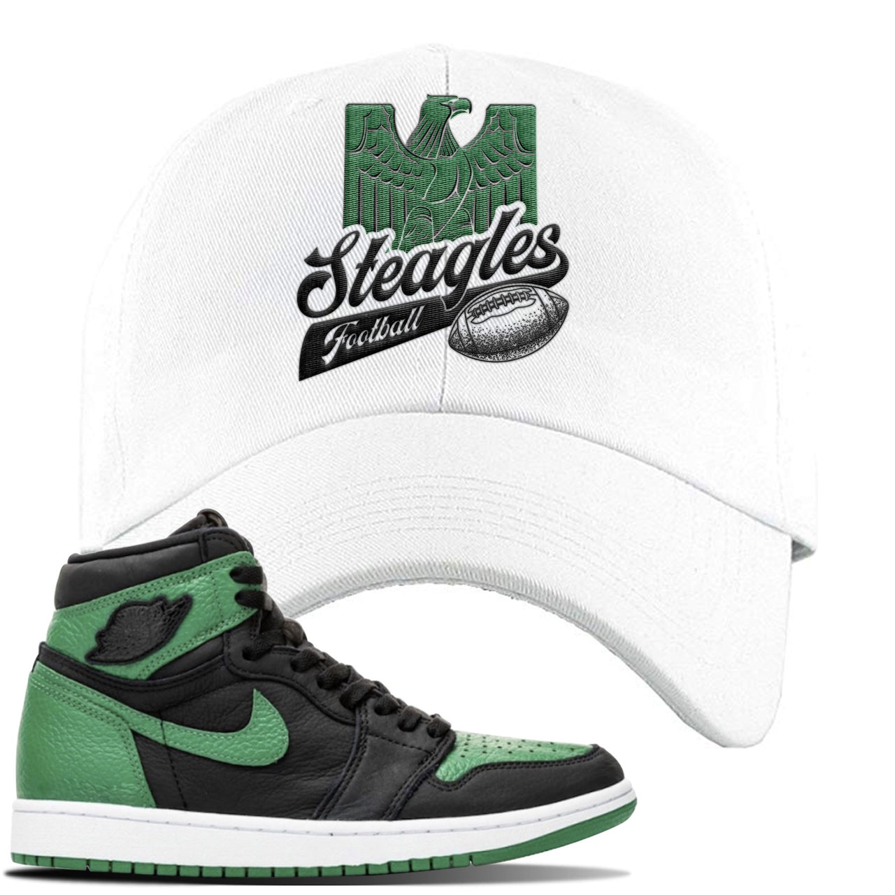 Jordan 1 Retro High OG Pine Green Gym Sneaker White Dad Hat | Hat to match Air Jordan 1 Retro High OG Pine Green Gym Shoes | Steagles