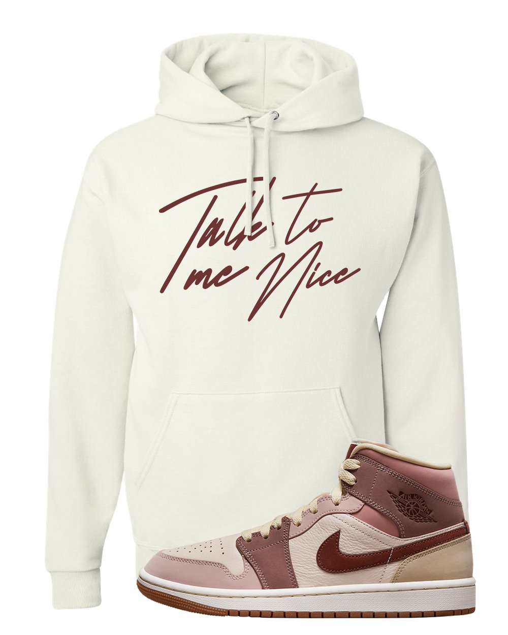 Pink Sand Mauve Mid 1s Hoodie | Talk To Me Nice, White