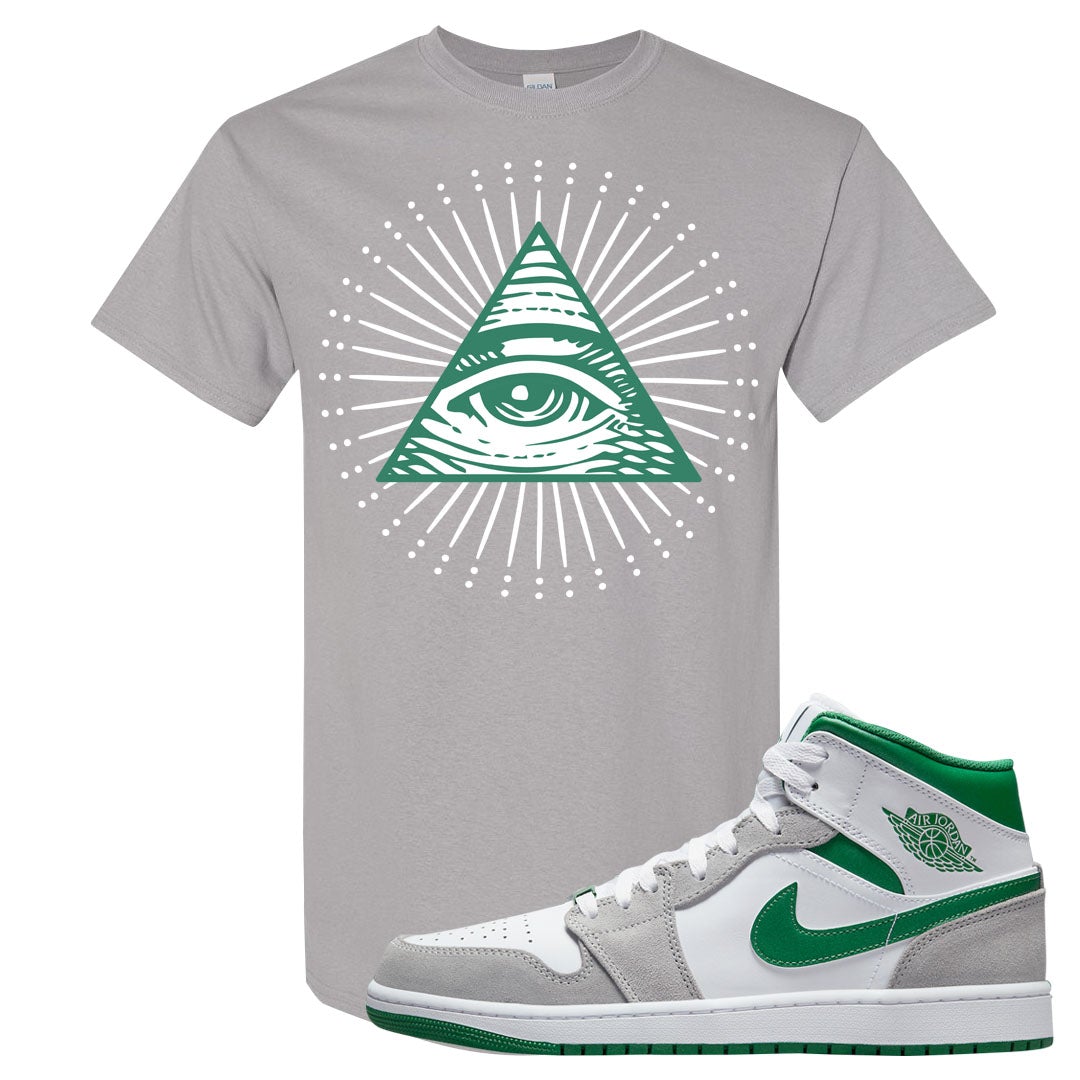 Light Smoke Pine Green Mid 1s T Shirt | All Seeing Eye, Gravel