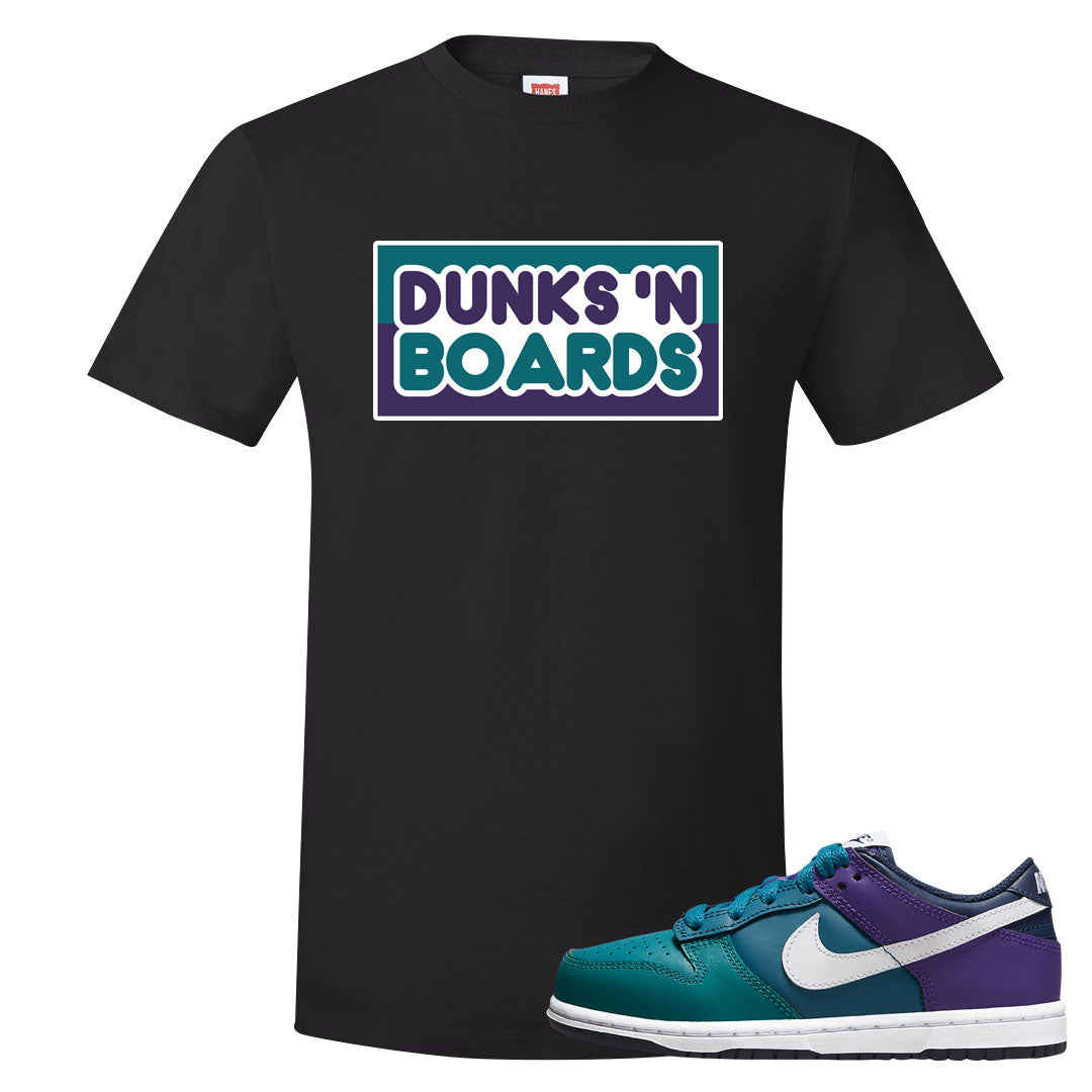 Teal Purple Low Dunks T Shirt | Dunks N Boards, Black