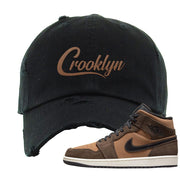 Earthy Brown Mid 1s Distressed Dad Hat | Crooklyn, Black