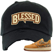 Woven Cork Low AF 1s Distressed Dad Hat | Blessed Arch, Black