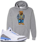 Jordan 3 UNC Sneaker Graphite Heather Pullover Hoodie | Hoodie to match Nike Air Jordan 3 UNC Shoes | Sweater Bear