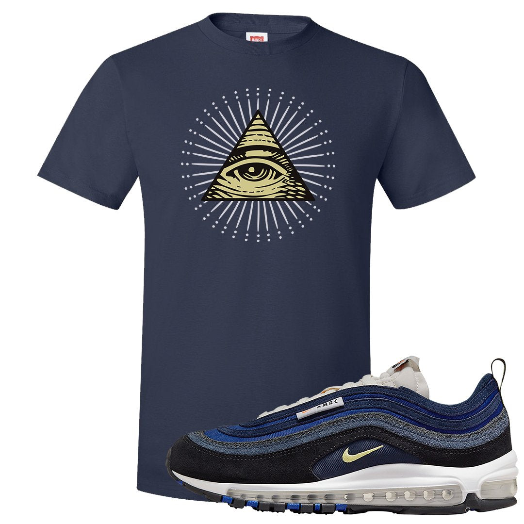 Navy Suede AMRC 97s T Shirt | All Seeing Eye, Navy Blue