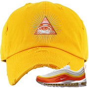 Club Orange Yellow 97s Distressed Dad Hat | All Seeing Eye, Gold