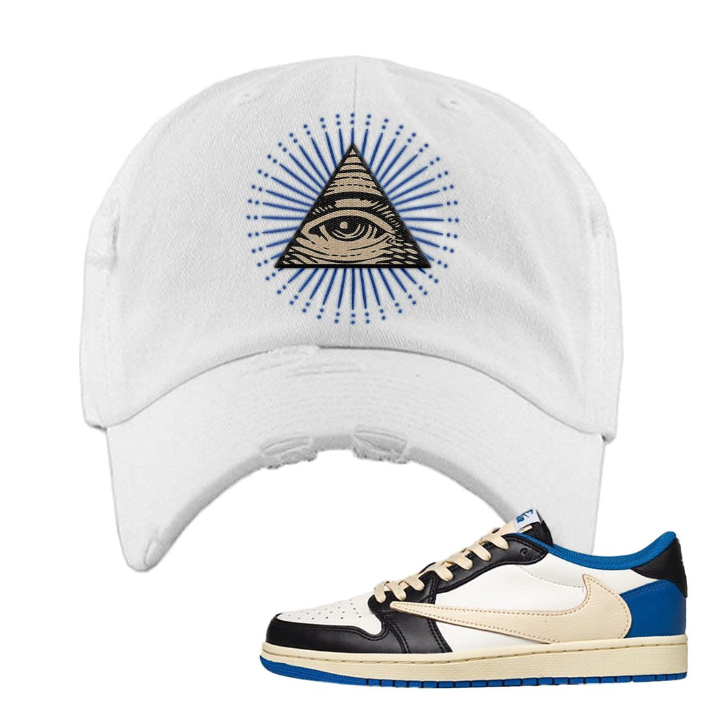Sail Black Military Blue Shy Pink Low 1s Distressed Dad Hat | All Seeing Eye, White