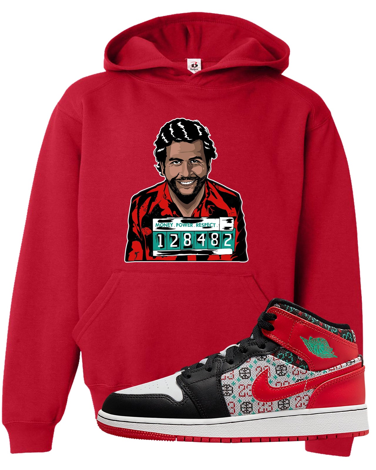 Ugly Sweater GS Mid 1s Kid's Hoodie | Escobar Illustration, Red