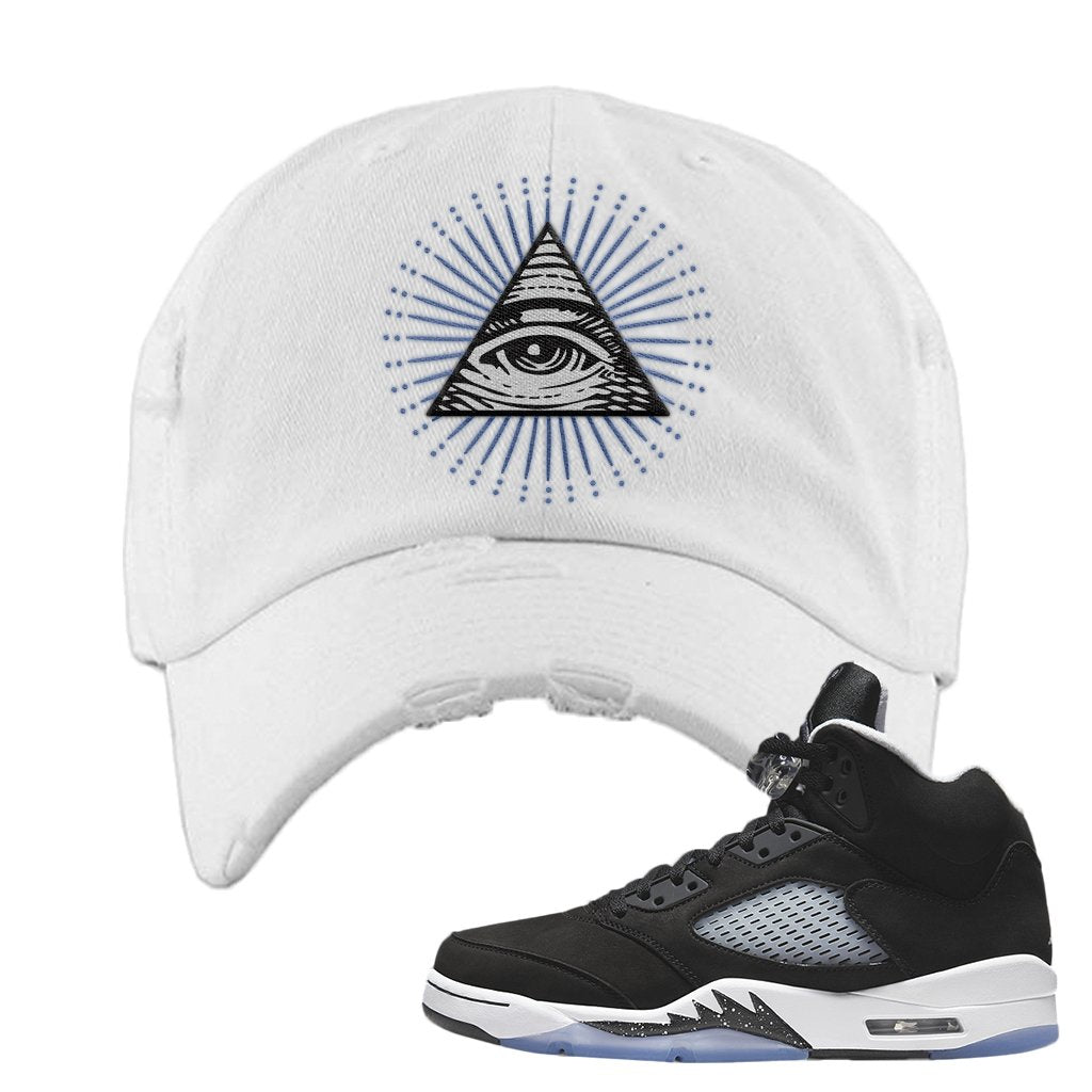 Oreo Moonlight 5s Distressed Dad Hat | All Seeing Eye, White