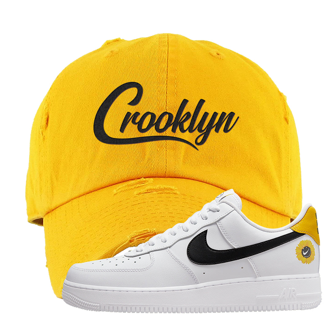 Have A Nice Day AF1s Distressed Dad Hat | Crooklyn, Gold