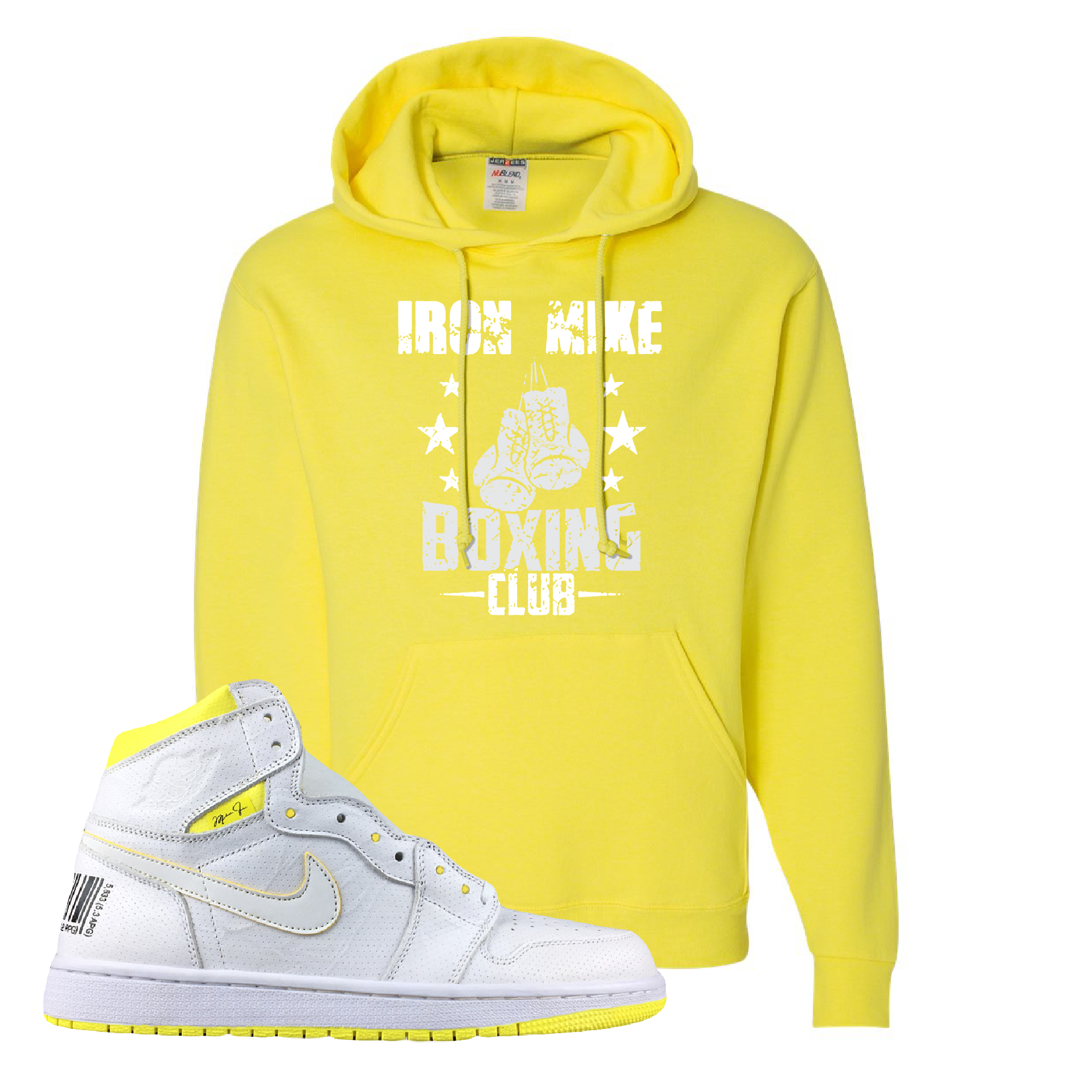 Jordan 1 First Class Flight Iron Mike Boxing Club Sneaker Matching Neon Yellow Pullover Hoodie