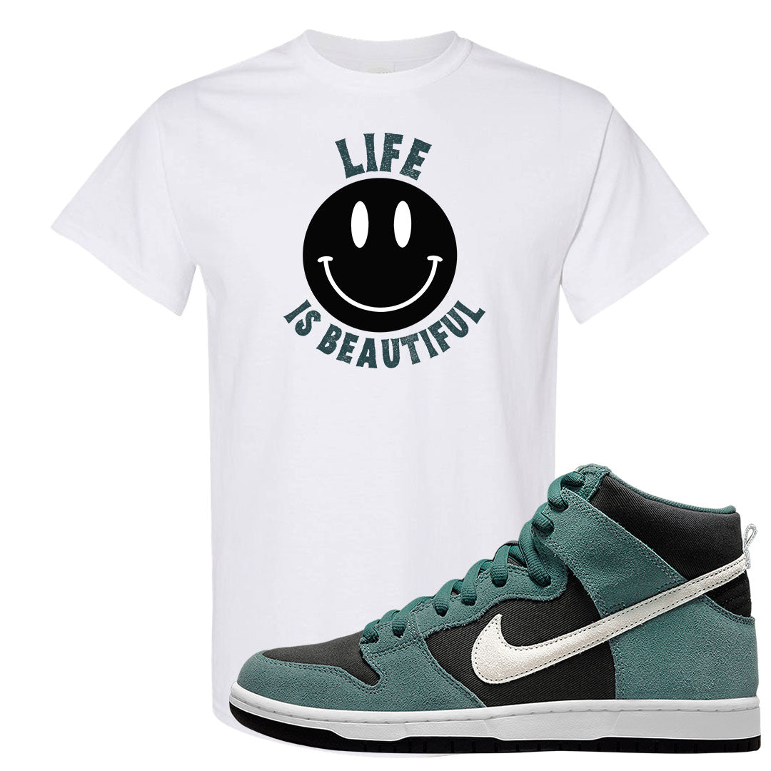Green Suede High Dunks T Shirt | Smile Life Is Beautiful, White