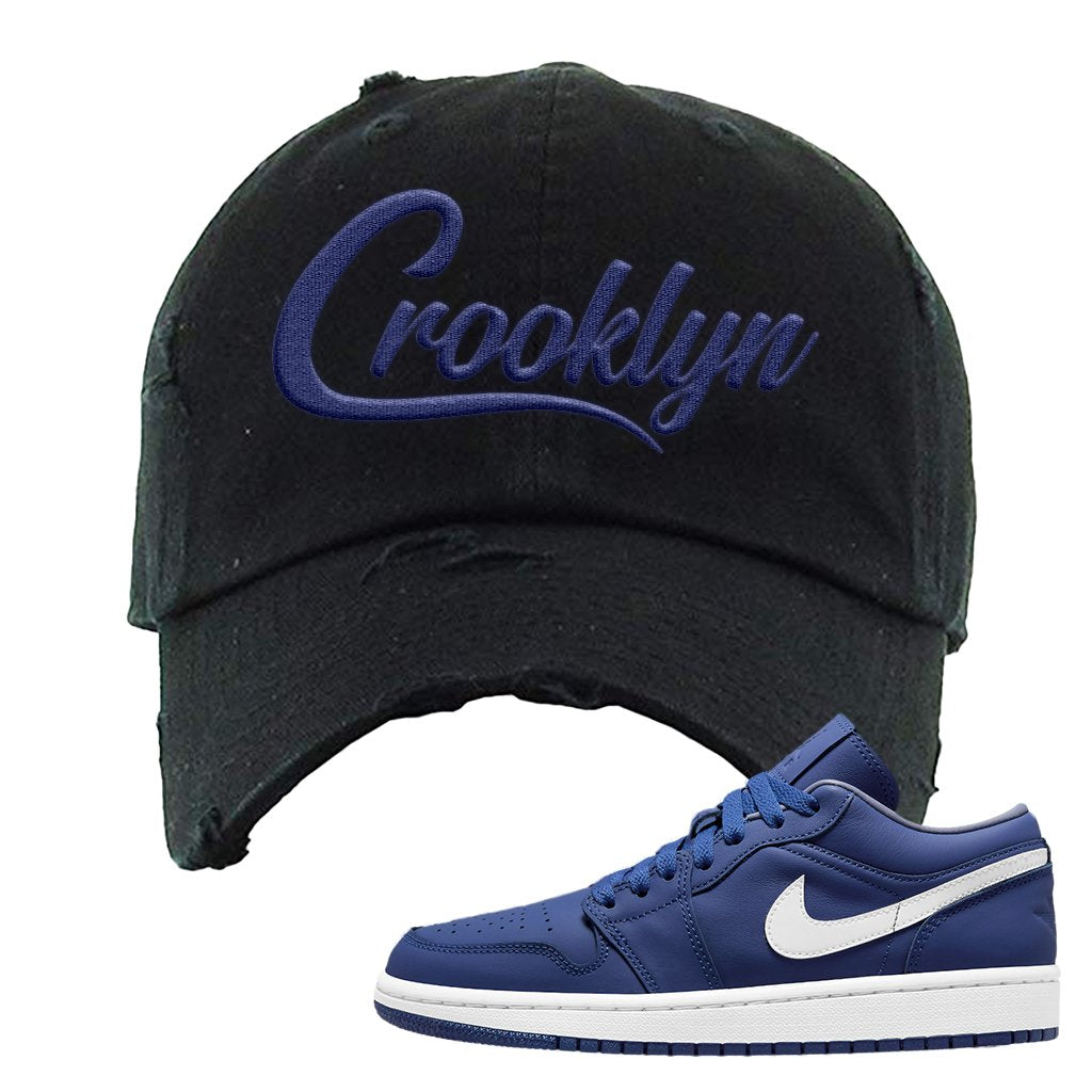 WMNS Dusty Blue Low 1s Distressed Dad Hat | Crooklyn, Black