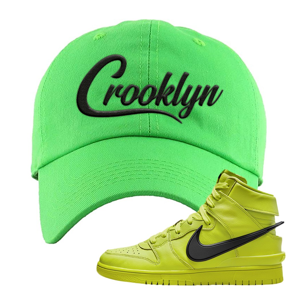 Atomic Green High Dunks Dad Hat | Crooklyn, Neon Lime
