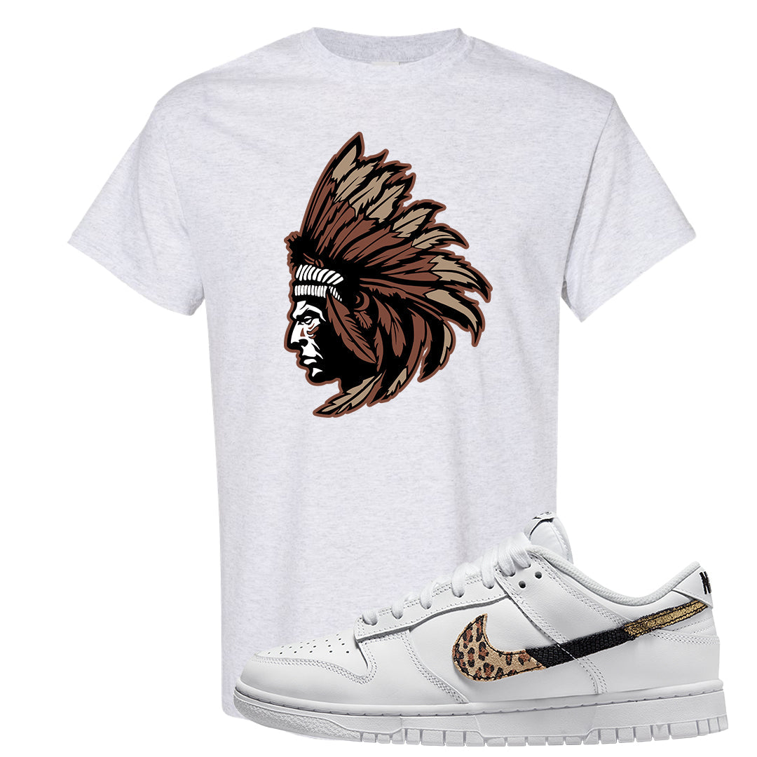 Primal White Leopard Low Dunks T Shirt | Indian Chief, Ash