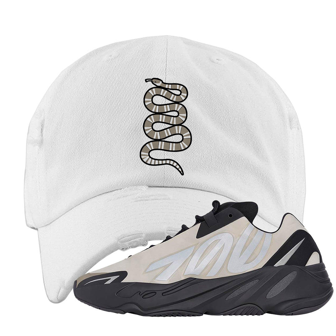 MNVN Bone 700s Distressed Dad Hat | Coiled Snake, White