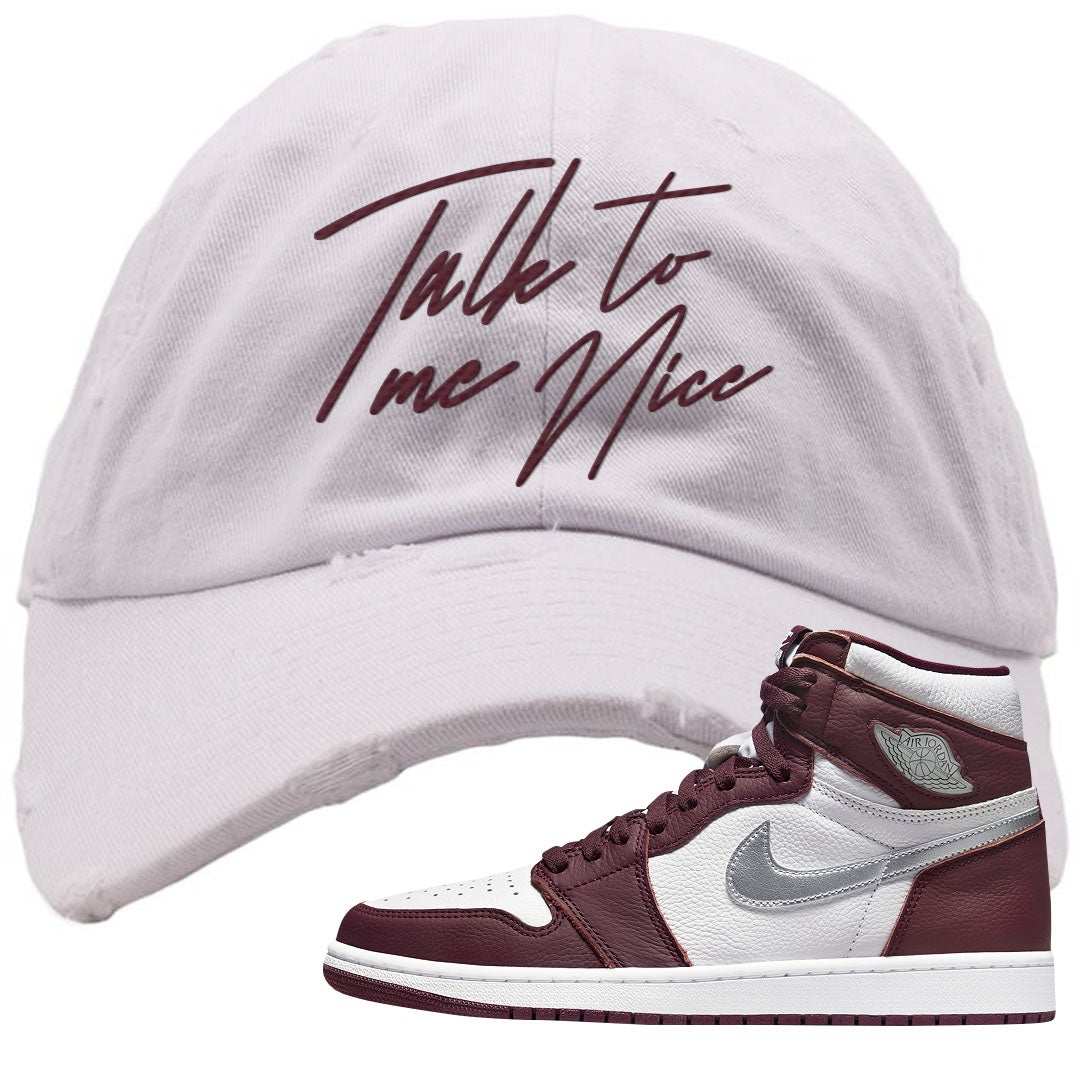 Bordeaux 1s Distressed Dad Hat | Talk To Me Nice, White