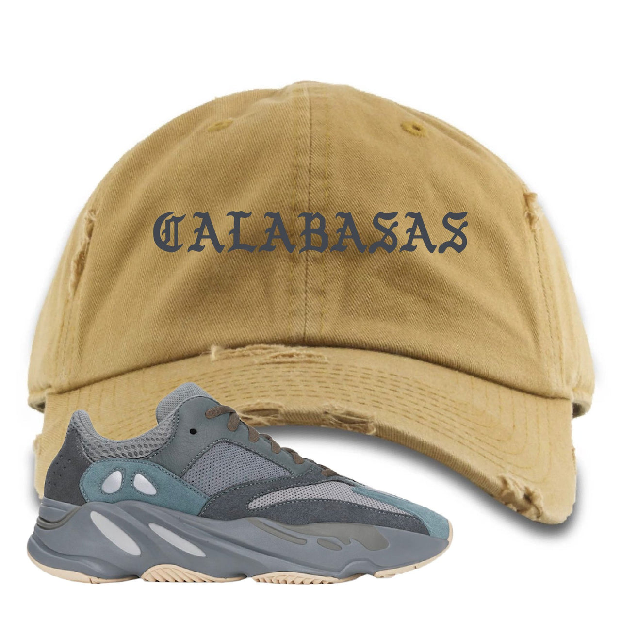 Yeezy Boost 700 Teal Blue Calabasas Timberland Sneaker Hook Up Distressed Dad Hat