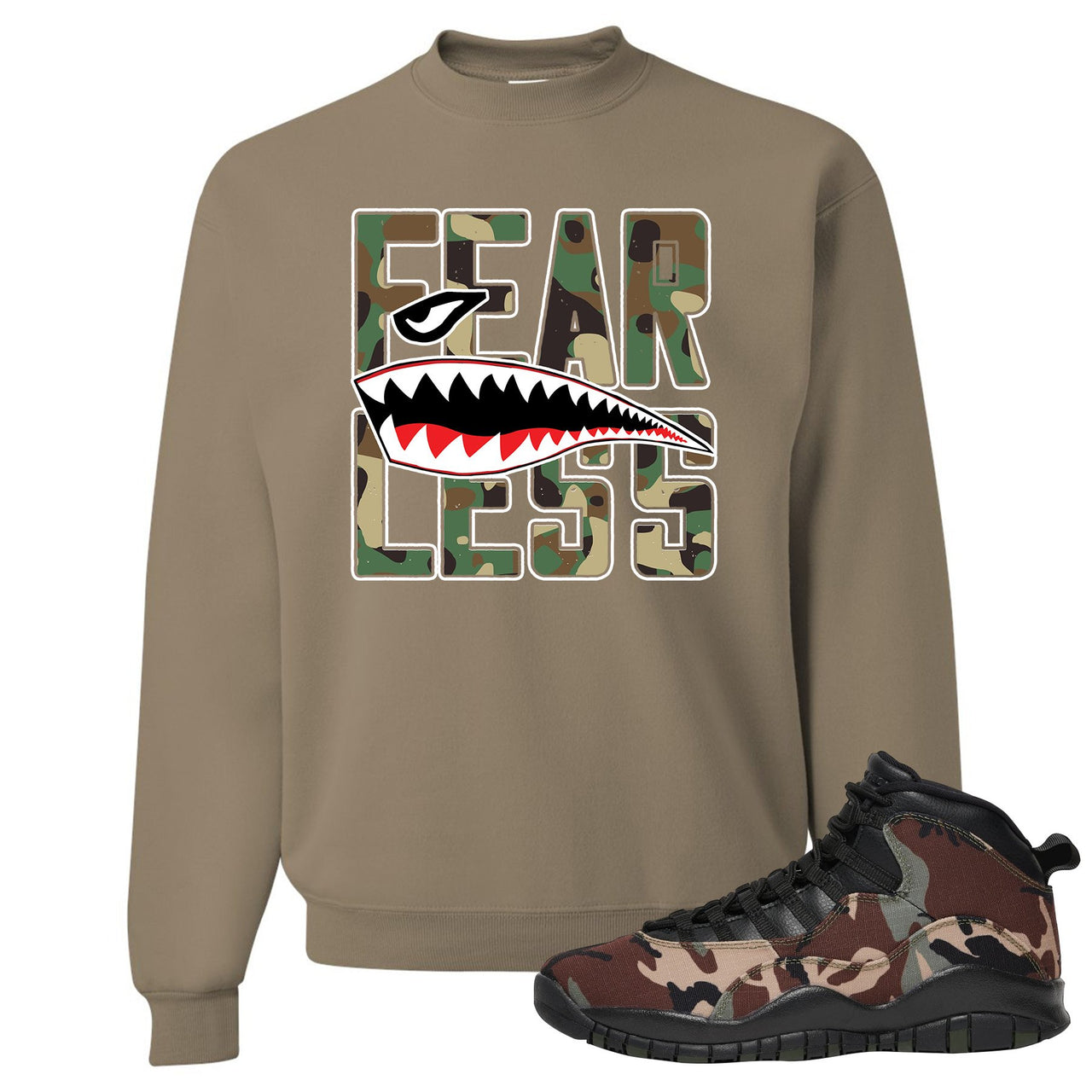Woodland Camo 10s Crewneck Sweatshirt | Fearless, Khaki