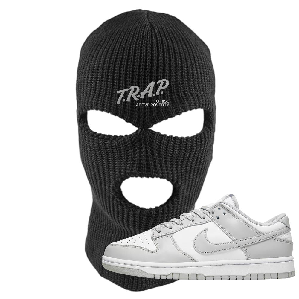 Grey Fog Low Dunks Ski Mask | Trap To Rise Above Poverty, Black