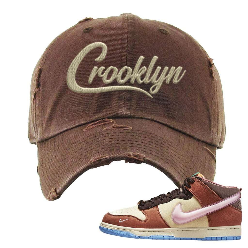 Chocolate Milk Mid Dunks Distressed Dad Hat | Crooklyn, Brown