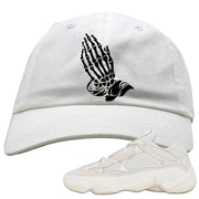 Bone White 500s Dad Hat | Praying Skeleton Hands, White