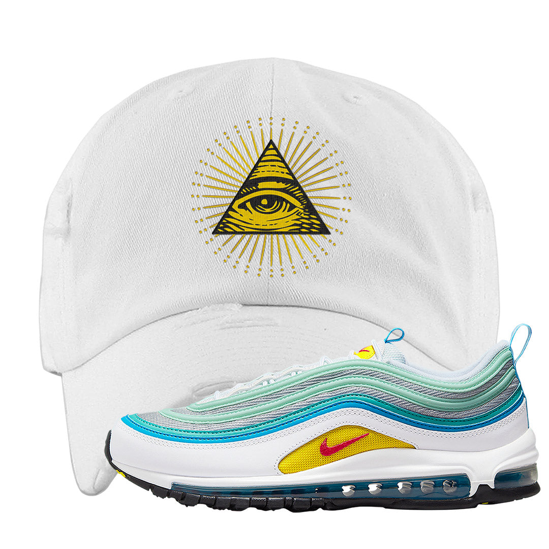 Spring Floral 97s Distressed Dad Hat | All Seeing Eye, White