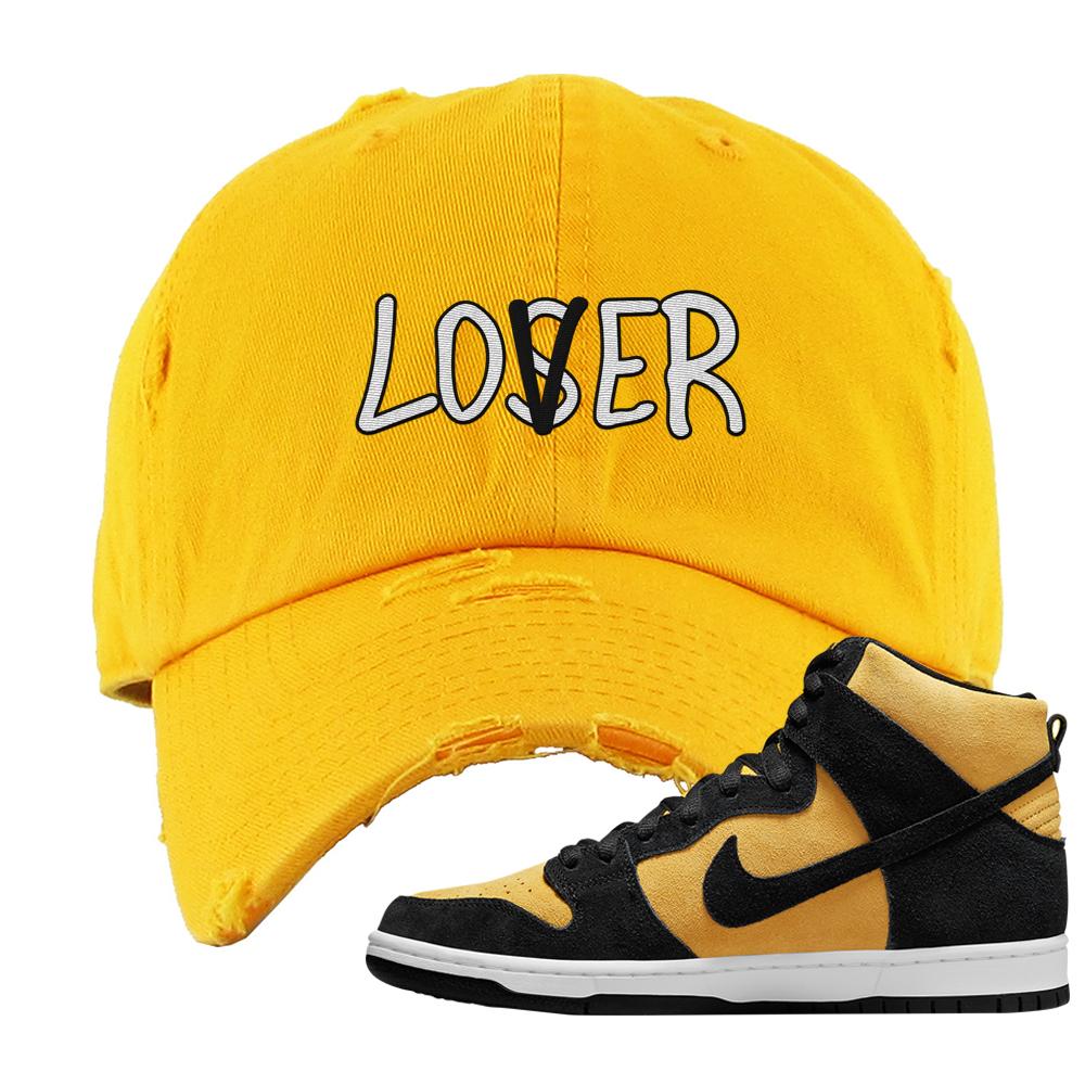 Reverse Goldenrod High Dunks Distressed Dad Hat | Lover, Gold