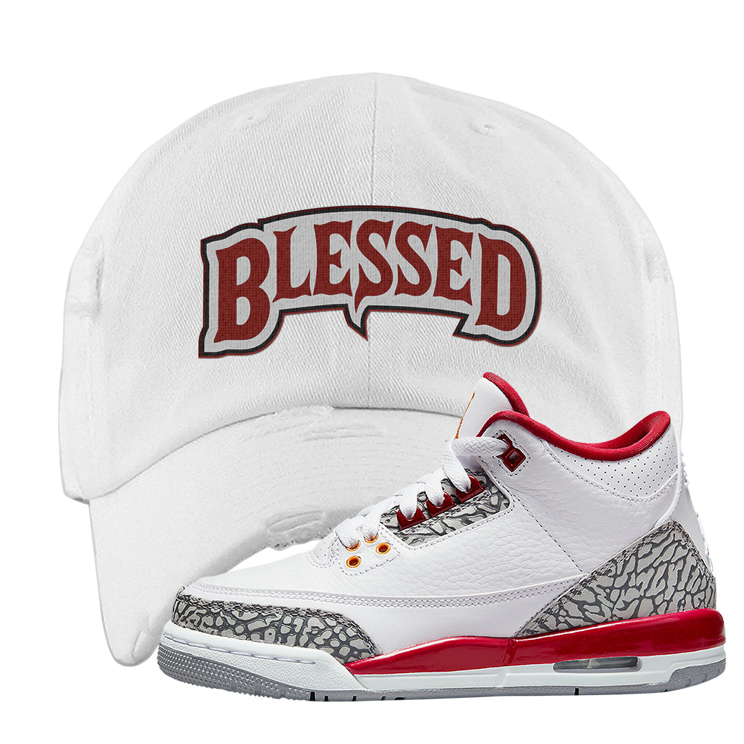 Cardinal Red 3s Distressed Dad Hat | Blessed Arch, White
