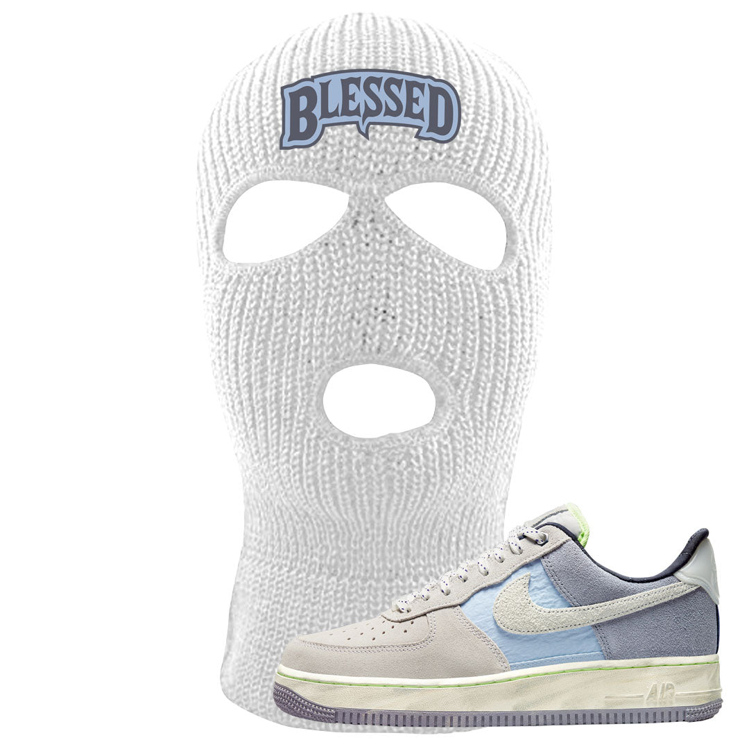 Womens Mountain White Blue AF 1s Ski Mask | Blessed Arch, White