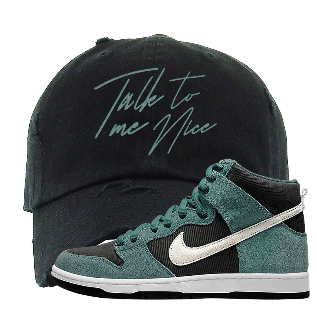 Green Suede High Dunks Distressed Dad Hat | Talk To Me Nice, Black