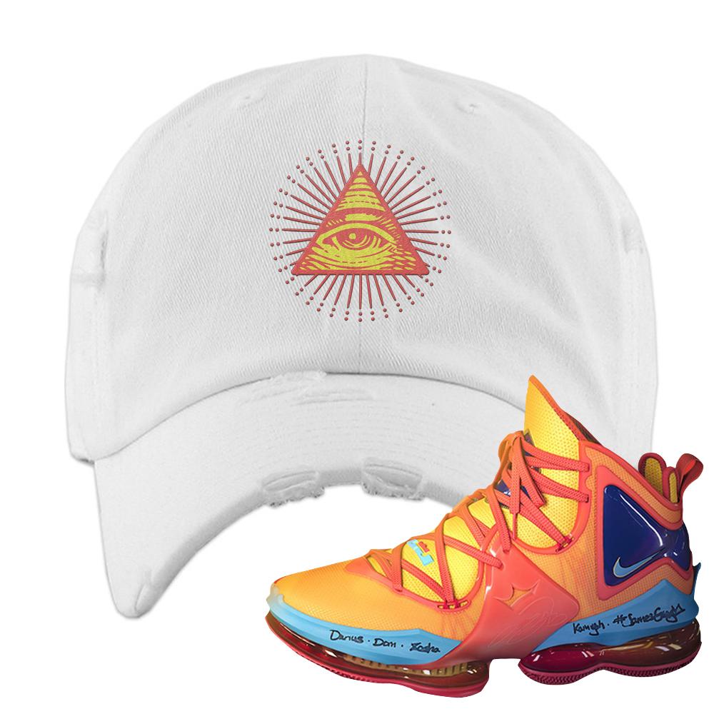 Lebron 19 Tune Squad Distressed Dad Hat | All Seeing Eye, White
