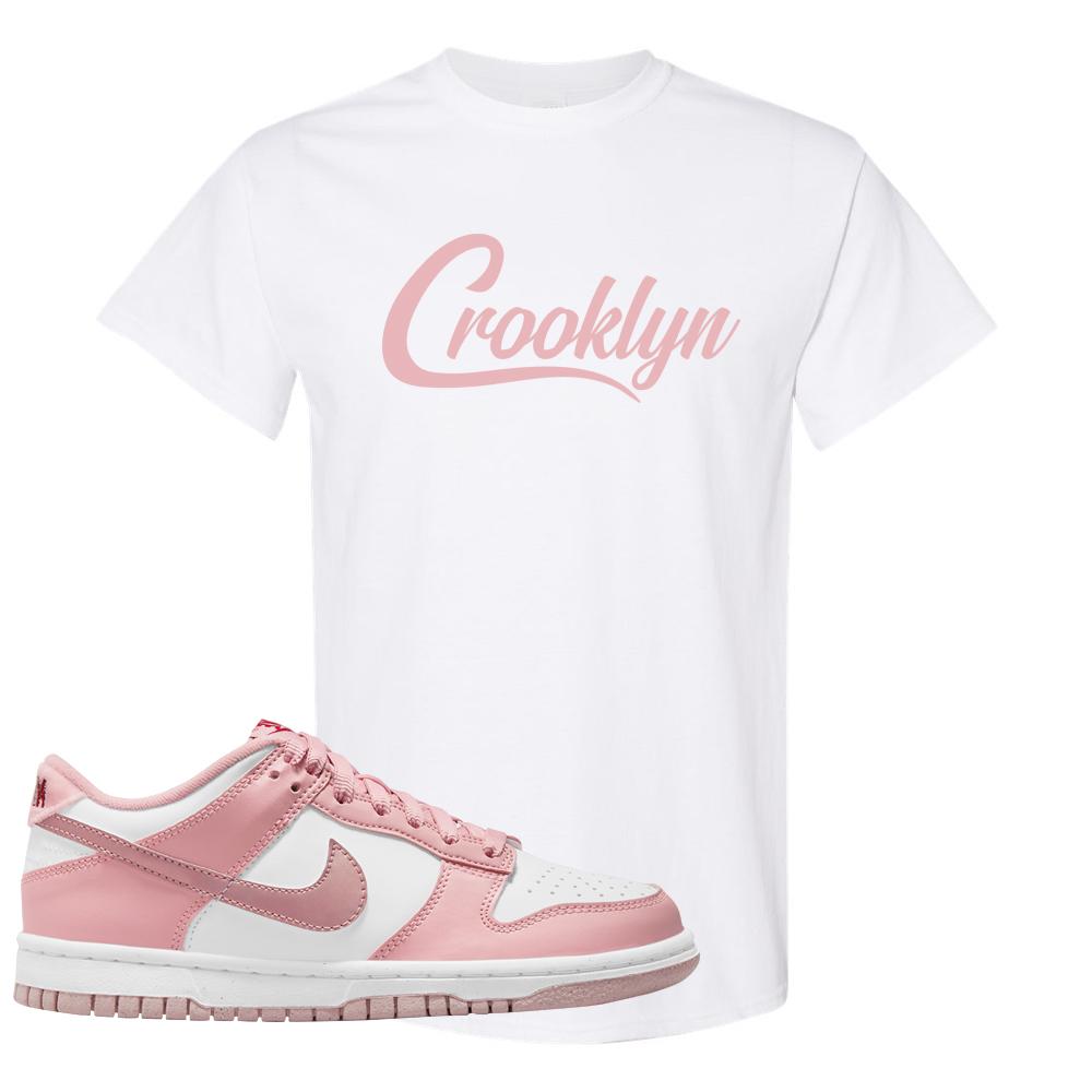 Pink Velvet Low Dunks T Shirt | Crooklyn, White